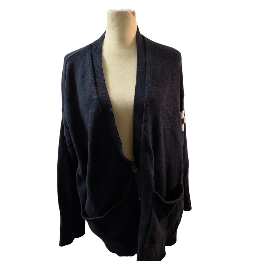 Not Monday Sacha Boyfriend Varsity Cardigan Sweater, Navy, Women's XL - Picture 3 of 6